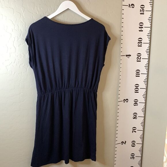 H&M navy blue casual dress summer sleeveless front pockets elastic waist MEDIUM - Picture 8 of 13